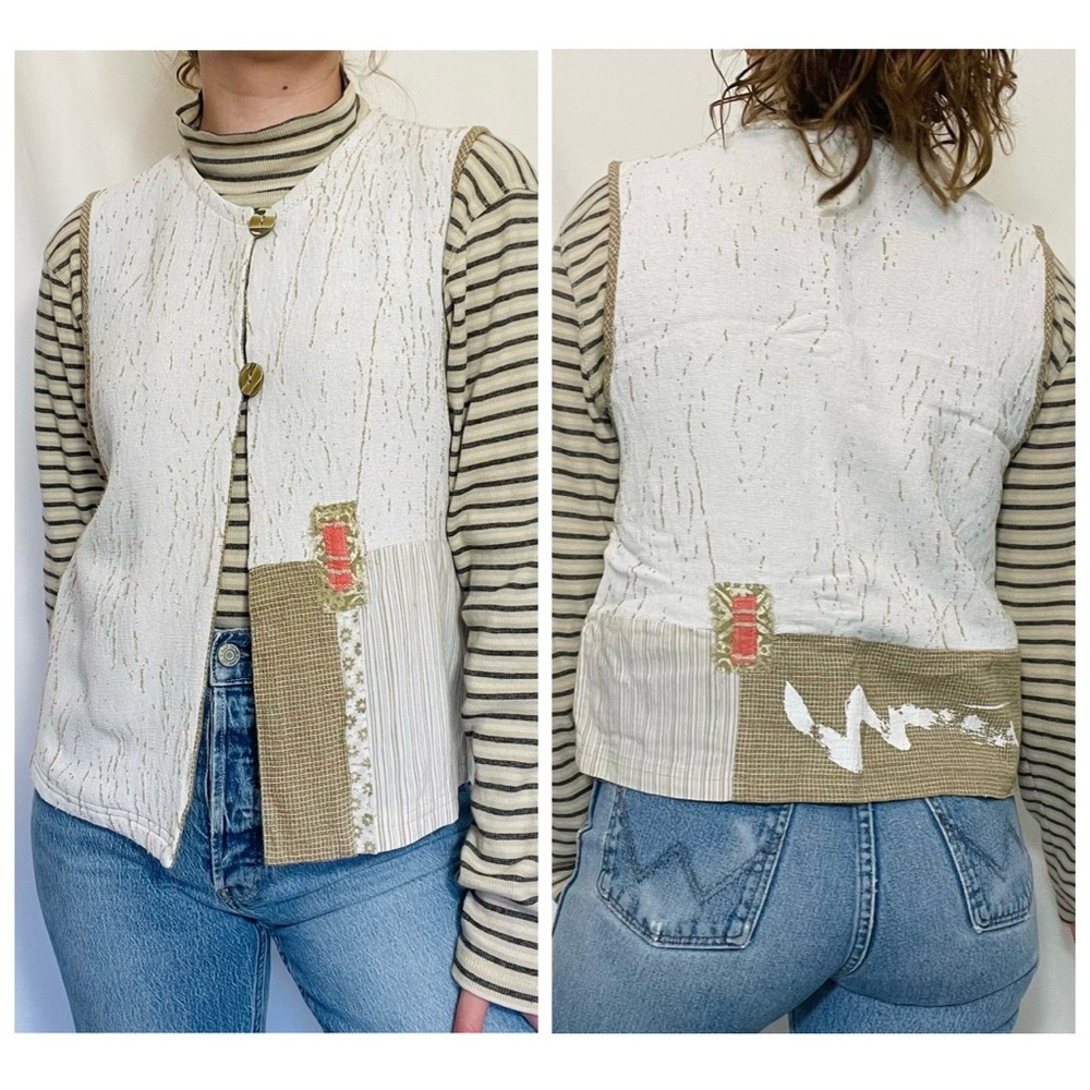 K.d. Spring | 90s Textured Linen Blend Patchwork Style Vest Top
